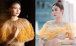 Cùng mặc váy lông vũ vàng rực, Hoa hậu Ngọc Hân và Á hậu Thuỳ Dung lộng lẫy tựa 'nữ thần'