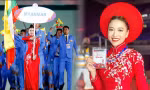 Cầm biển tên diễu hành SEA Games 31, diễn viên Hoàng Mai Anh được các VĐV Myanmar cổ vũ nhiệt tình