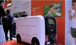 Xe giao hàng tự động của hãng Damo được trưng bày tại Hội nghị trí tuệ nhân tạo thế giới tại Thượng Hải vào tháng 7 vừa qua. (Ảnh: Reuters)
