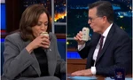 Phó Tổng thống Mỹ Kamala Harris uống bia trên sóng truyền hình