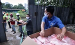 Anh Nguyễn Đức Tiến, Phó Bí thư Thường trực Thành Đoàn, Chủ tịch Hội LHTN Việt Nam TP Hà Nội mang các suất cơm trao tặng người dân trong thời điểm Hà Nội thực hiện giãn cách xã hội. 