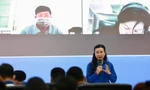 Chị Nguyễn Phạm Duy Trang, Bí thư T.Ư Đoàn, Chủ tịch Hội đồng Đội T.Ư phát biểu tại hội nghị. Ảnh: Bảo Anh