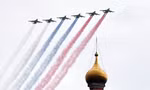 Máy bay chiến đấu Nga Su-25 tập bay trình diễn ngày ngày 4/5 ở Mátxcơva. Ảnh: Sputnik. 
