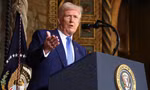 Tổng thống Mỹ Donald Trump phát biểu với các phóng viên tại Mar-a-Lago, Palm Beach, Florida, ngày 18/2/2025. Ảnh: AP.