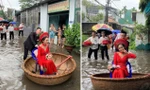 Đám cưới ngày mưa lũ, chú rể đón dâu bằng thuyền thúng 