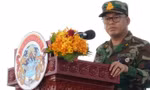 Phó Thủ tướng kiêm Bộ trưởng Bộ Quốc phòng Campuchia Tea Seiha phát biểu tại sự kiện ngày 28/5. (Ảnh: Khmer Times)