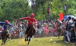 Kỵ sĩ Lê Văn Thu (áo đỏ) điều khiển ngựa số 4 về đích đầu tiên trong đợt thi chung kết 