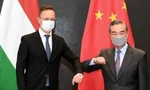 Ngoại trưởng Trung Quốc Vương Nghị và người đồng cấp Hungary Peter Szijjarto trong cuộc gặp cuối tuần qua. (Ảnh: Xinhua)