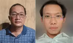Ông Quân (áo xanh) và ông Lợi sau khi bị bắt.