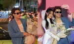 "Bạn trai tin đồn" đi siêu xe, ôm hoa đến tặng Midu trong buổi ra mắt phim