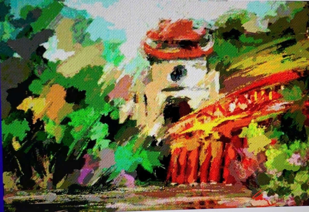 Đền Ngọc Sơn trong tranh của TS.KTS Nguyễn Đình Toàn.