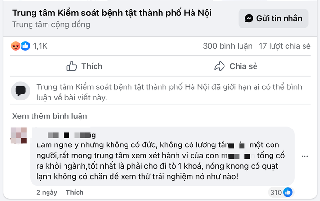 CDC Hà Nội đã phải khóa tính năng bình luận do một nữ nhân viên đơn vị này liên quan vụ mẹ kế bạo hành con chồng gây phẫn nộ dư luận xã hội những ngày qua