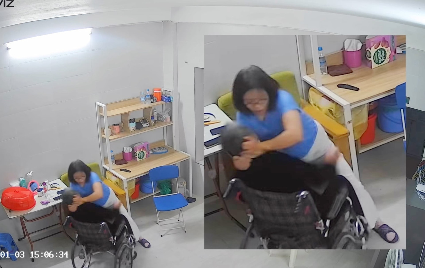 Hình ảnh nữ giúp việc bạo hành gây phẫn nộ. Ảnh chụp màn hình