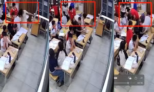 Vụ việc học sinh vi phạm đạo đức đối với giáo viên tại Trường THCS Đại Kim, Hà Nội Ảnh: Chụp từ clip 