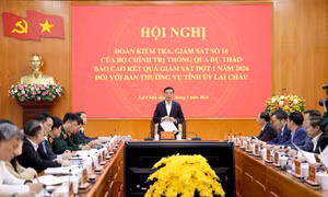 Đoàn Kiểm tra, giám sát số 16 của Bộ Chính trị do Đại tướng Phan Văn Giang, Ủy viên Bộ Chính trị, Bộ trưởng Bộ Quốc phòng làm Trưởng đoàn, tổ chức hội nghị thông qua dự thảo báo cáo kết quả kiểm tra, giám sát đợt 1 năm 2026 đối với Ban Thường vụ Tỉnh ủy Lai Châu.