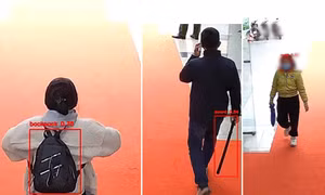 Hình ảnh camera AI nhận diện đặc điểm nhận dạng, hành vi của người tới phòng giao dịch ngân hàng.