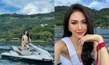 Bùi Quỳnh Hoa diện bikini, lướt sóng cực ngầu ở Miss Universe 2023