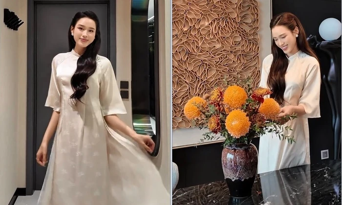Chưa sang năm mới nhưng Hoa hậu Đỗ Thị Hà đã chuẩn bị áo dài đón Tết rồi đây