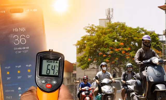 Hà Nội nóng hầm hập, mặt đường có lúc vượt 64 độ C