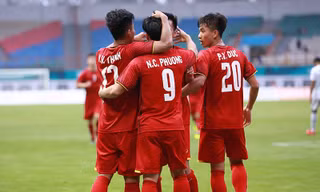 Niềm vui của các cầu thủ U23 Việt Nam khi đánh bại Olympic Pakistan. 