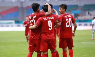 Niềm vui của các cầu thủ U23 Việt Nam khi đánh bại Olympic Pakistan. 