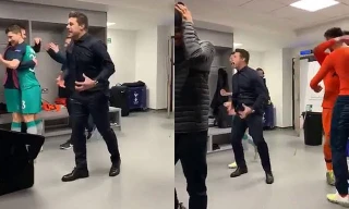 Lộ clip HLV Tottenham ăn mừng phản cảm sau khi loại Man City