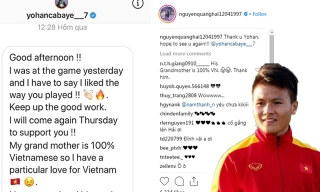 Quang Hải nhận được lời chúc từ Cabaye.