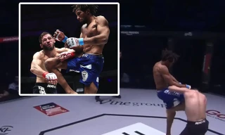 Mansour Barnaoui hạ gục đối thủ.