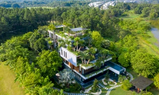 Ngắm biệt thự 3 tầng dùng sân vườn để che bụi và chống ồn