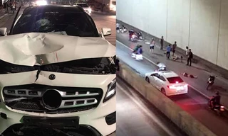 Chiếc xe gây tai nạn bị hư hỏng nặng sau khi va chạm và hiện trường