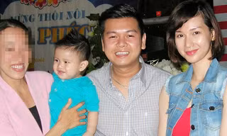 Vợ chồng MC Quỳnh Chi cùng con trai trong tiệc thôi nôi bé Gia Phúc, gần 2 năm trước. Ảnh: Việt Tường