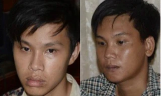 Trương Tuấn Kiệt và Tùng tại cơ quan điều tra. Ảnh: Công an Trà Vinh