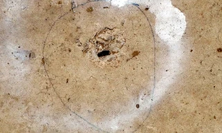 Một trong nhiều vết đạn dưới sân nhà nghỉ. Ảnh: Ái Nam