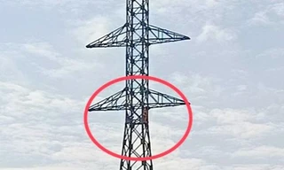 Hai thanh niên vắt vẻo trên trụ điện cao thế suốt nhiều giờ ở Bạc Liêu