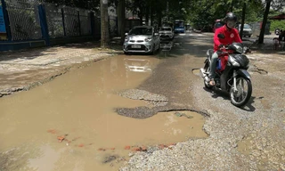 Đoạn đường ngập lụt tại khu đô thị Đông Nam Trần Duy Hưng