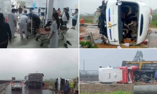 Xe chở giáo viên và học sinh gặp nạn ở đường cao tốc Diễn Châu - Bãi Vọt