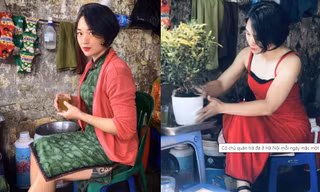 Cô chủ quán trà đá ở Hà Nội mỗi ngày mặc một bộ váy cá tính gây 'sốt' mạng