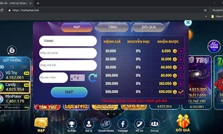 Huthantai.club tiếp tục sử dụng hình thức đổi thẻ viễn thông lấy tiền trong game như RikVip. Ảnh chụp màn hình