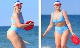 Siêu mẫu ngoại cỡ Iskra Lawrence nảy nở 'mát mắt' với bikini xanh da trời