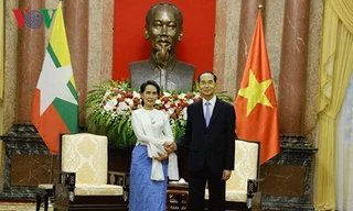 Chủ tịch nước Trần Đại Quang đã tiếp bà Aung San Suu Kyi, Cố vấn Nhà nước Myanmar, Ảnh: VOV