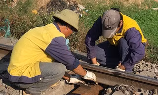 Công nhân đường sắt tiến hành sửa chữa