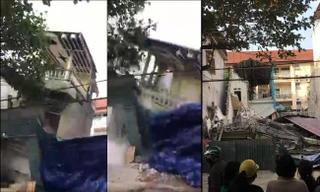 Kinh hoàng khoảnh khắc ngôi nhà 3 tầng ở TP Lào Cai sập đổ