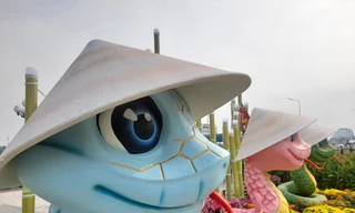 Linh vật rắn ở Cần Thơ đội nón lá, làm ca sĩ