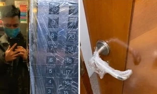 Chung cư Hà Nội thi nhau 'dùng chiêu' bọc nilon chống dịch corona