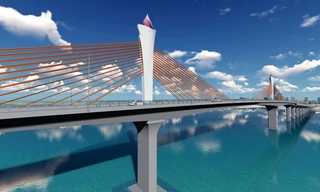 Mô hình cầu Cửa Hội bắc qua sông Lam nối hai tỉnh Nghệ An và Hà Tĩnh