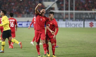 Bàn thắng của Anh Đức có công rất lớn của Quang Hải. Ảnh S.N