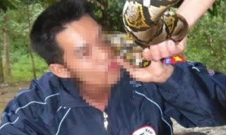 Tài khoản facebook có tên Võ Quang đăng tải hình ảnh uống máu cá thể trăn gấm vào ngày 27/7.