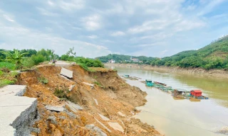 Sạt lở đê nghiêm trọng hơn 100m, chia cắt giao thông tỉnh lộ 323