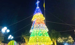 Độc đáo cây thông Noel cao 20m làm từ cây nứa, nón lá