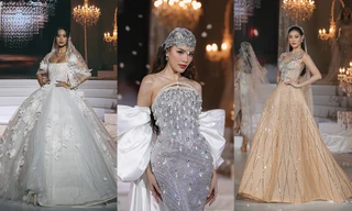 Dàn Hoa hậu đình đám hóa cô dâu cổ điển trong đầm cưới của Chung Thanh Phong